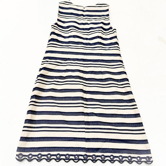 J. Crew Navy Striped Shift Knee Length Dress Eyelet Hem Sleeveless Size 0 EUC - Picture 5 of 6